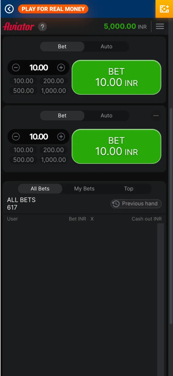 Select your bet in the Aviator game at Mostbet Casino.