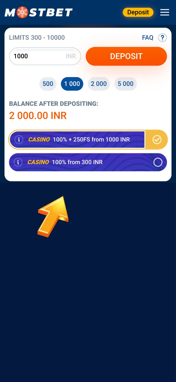 Enter necessary information for Mostbet transaction.