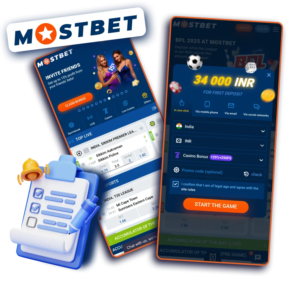 Complete registration on Mostbet app.
