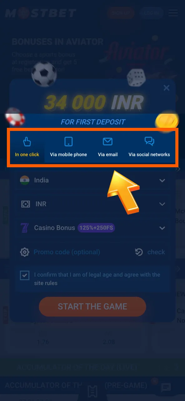 Pick registration Mostbet method: one click, mobile, email, social.