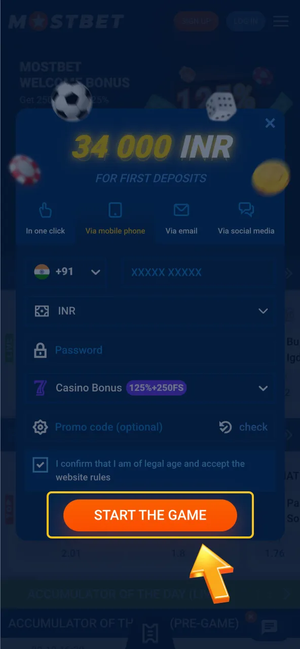 Confirm registration on Mostbet.