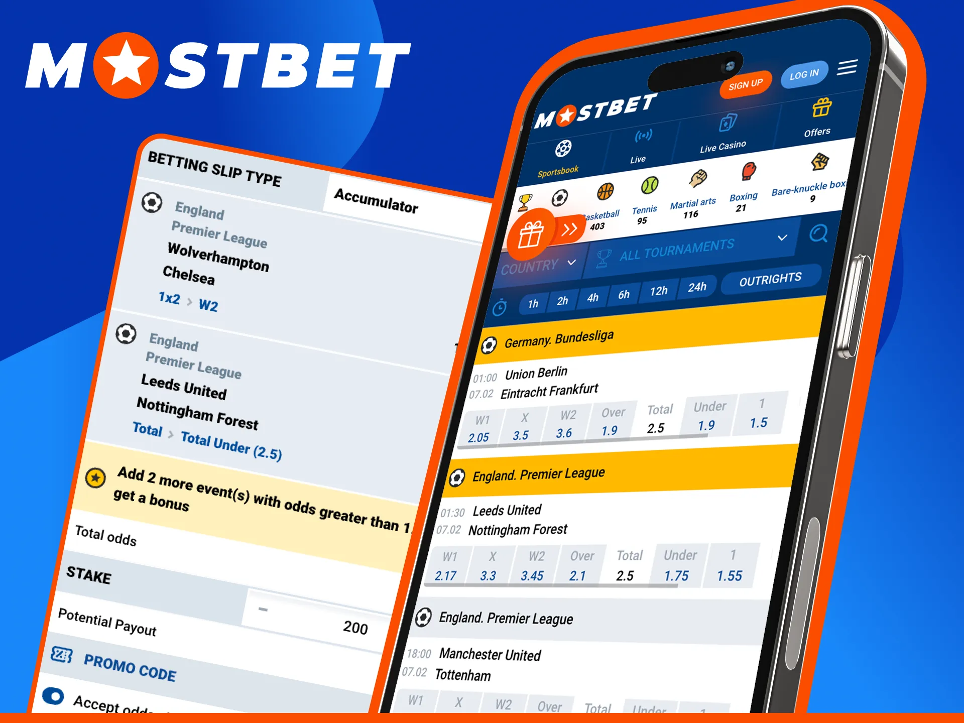 Place Soccer Sports wagers at Mostbet on international and local leagues.